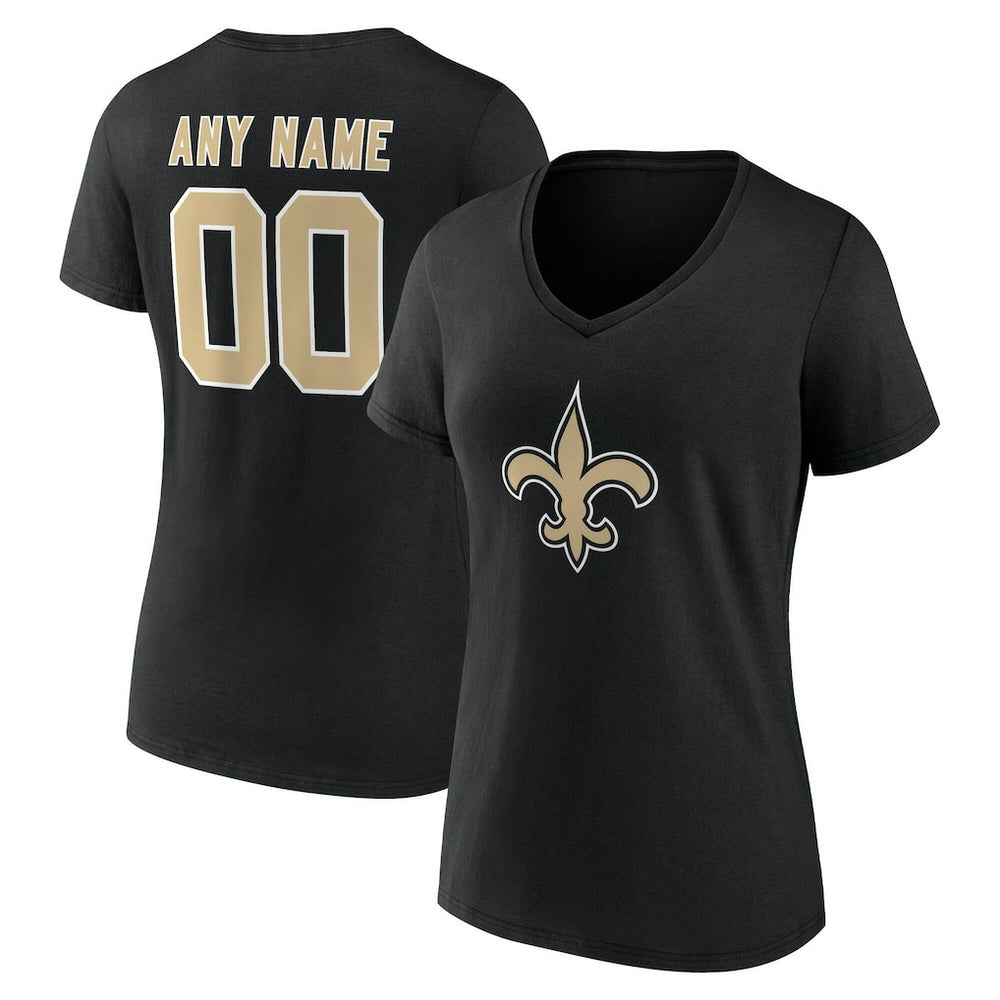 New Orleans Saints Women's Team Authentic Personalized Name & Number V-Neck T-Shirt - Black T-shirts