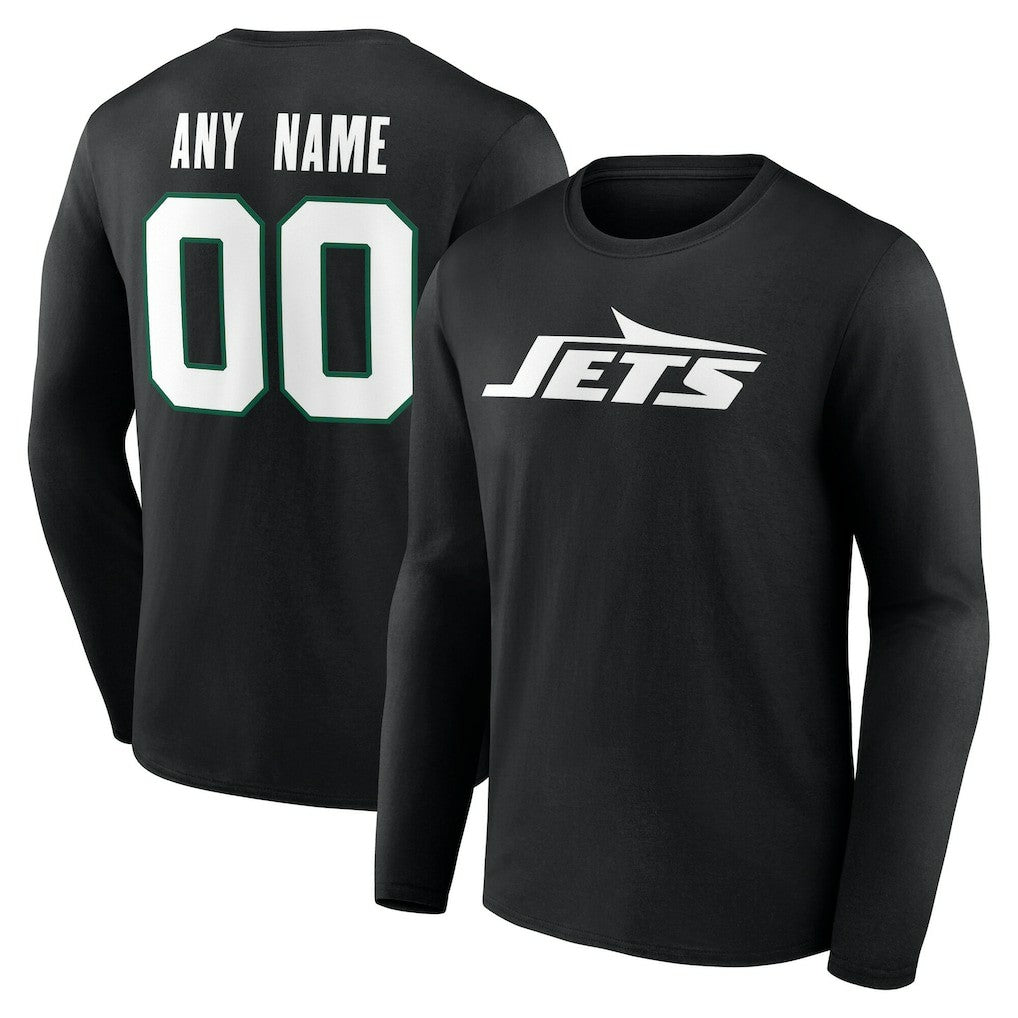 New York Jets Team Authentic Personalized Name & Number Long Sleeve T-Shirt - Black T-shirts