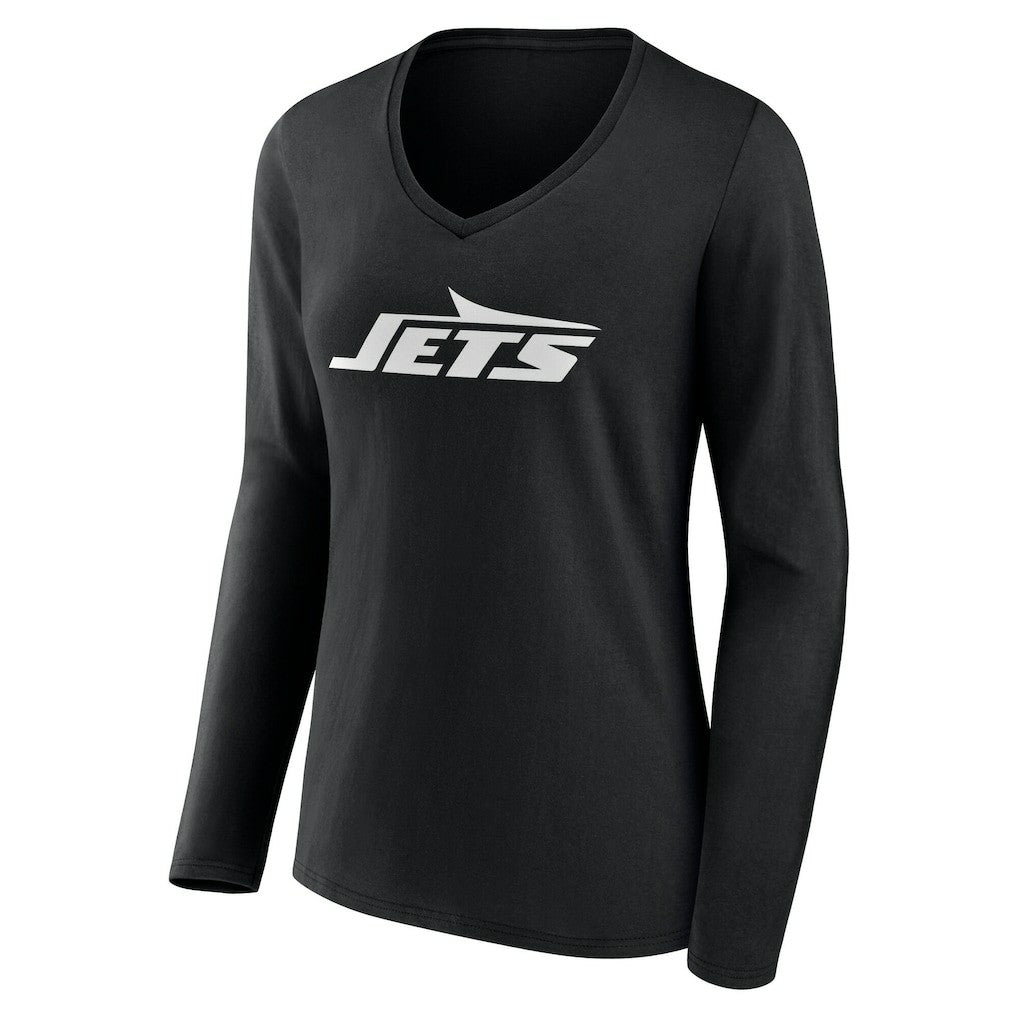 New York Jets Women's Team Authentic Personalized Name & Number Long Sleeve V-Neck T-Shirt - Black T-shirts