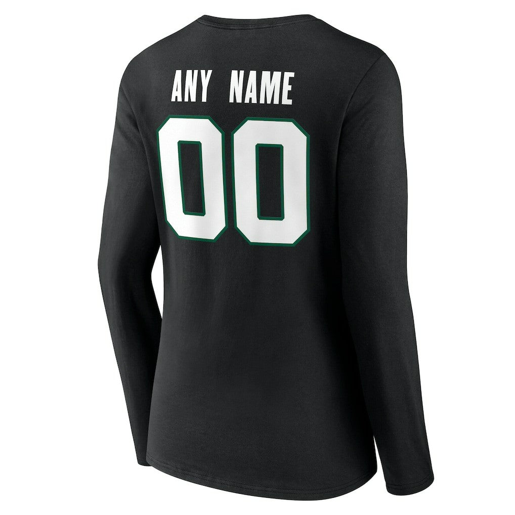New York Jets Women's Team Authentic Personalized Name & Number Long Sleeve V-Neck T-Shirt - Black T-shirts