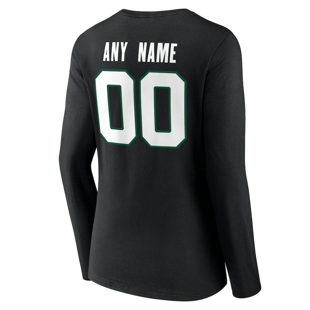 New York Jets Women's Team Authentic Personalized Name & Number Long Sleeve V-Neck T-Shirt - Black T-shirts