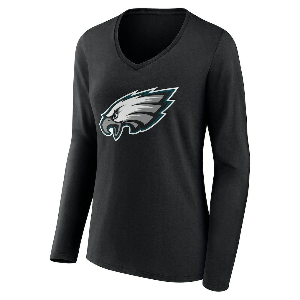 Philadelphia Eagles Women's Team Authentic Personalized Name & Number Long Sleeve V-Neck T-Shirt - Black T-shirts