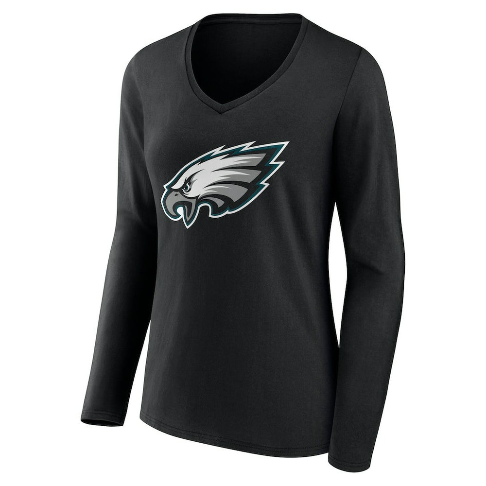 Philadelphia Eagles Women's Team Authentic Personalized Name & Number Long Sleeve V-Neck T-Shirt - Black T-shirts