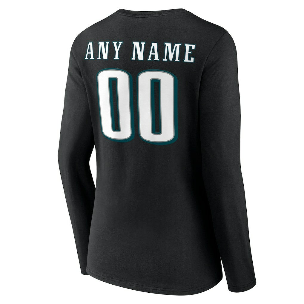 Philadelphia Eagles Women's Team Authentic Personalized Name & Number Long Sleeve V-Neck T-Shirt - Black T-shirts