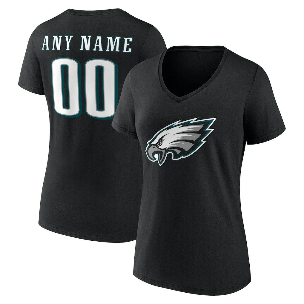 Philadelphia Eagles Women's Team Authentic Personalized Name & Number V-Neck T-Shirt - Black T-shirts