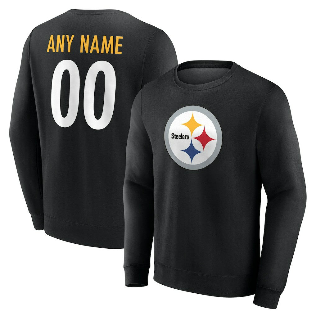 Pittsburgh Steelers Team Authentic Personalized Name & Number Sweatshirt - Black Sweatshirts