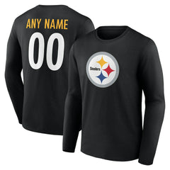 Pittsburgh Steelers Team Authentic Personalized Name & Number Long Sleeve T-Shirt - Black T-shirts