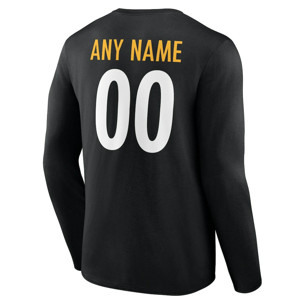 Pittsburgh Steelers Team Authentic Personalized Name & Number Long Sleeve T-Shirt - Black T-shirts