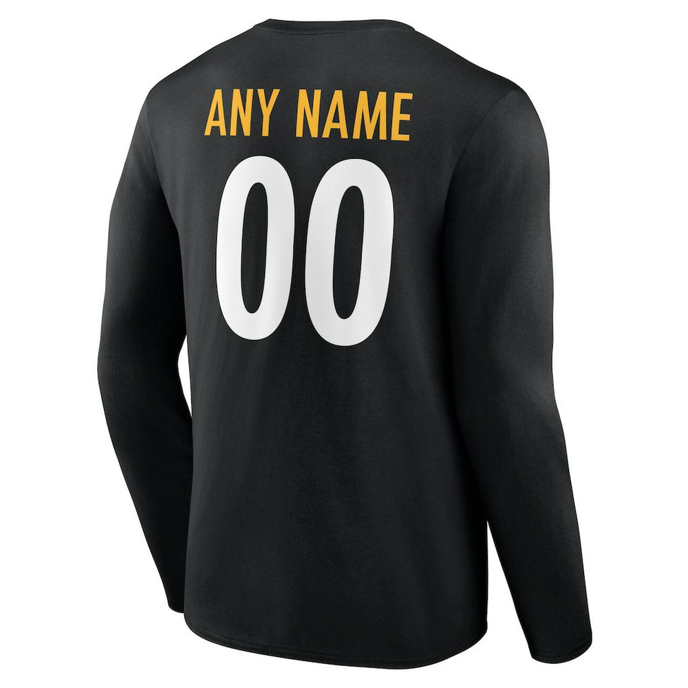 Pittsburgh Steelers Team Authentic Personalized Name & Number Long Sleeve T-Shirt - Black T-shirts