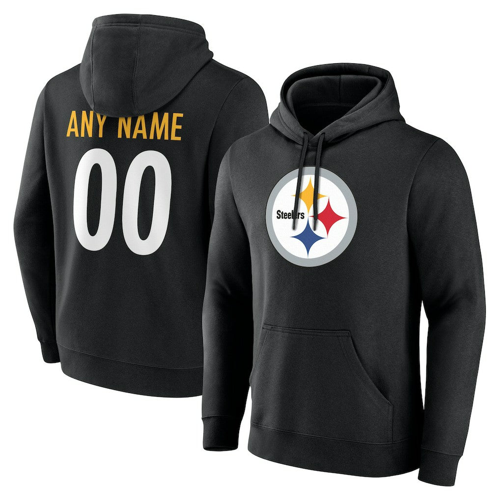 Pittsburgh Steelers Team Authentic Personalized Name & Number Hoodie - Black Hoodies