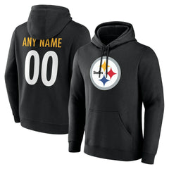Pittsburgh Steelers Team Authentic Personalized Name & Number Hoodie - Black Hoodies