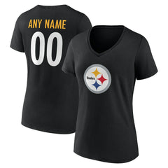 Pittsburgh Steelers Women's Team Authentic Personalized Name & Number V-Neck T-Shirt - Black T-shirts