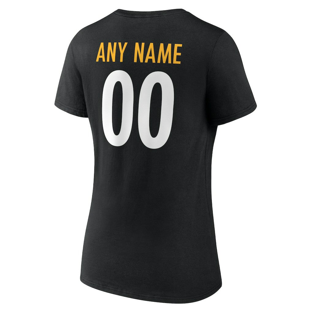 Pittsburgh Steelers Women's Team Authentic Personalized Name & Number V-Neck T-Shirt - Black T-shirts