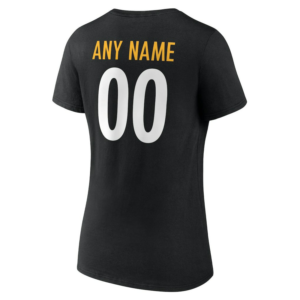 Pittsburgh Steelers Women's Team Authentic Personalized Name & Number V-Neck T-Shirt - Black T-shirts