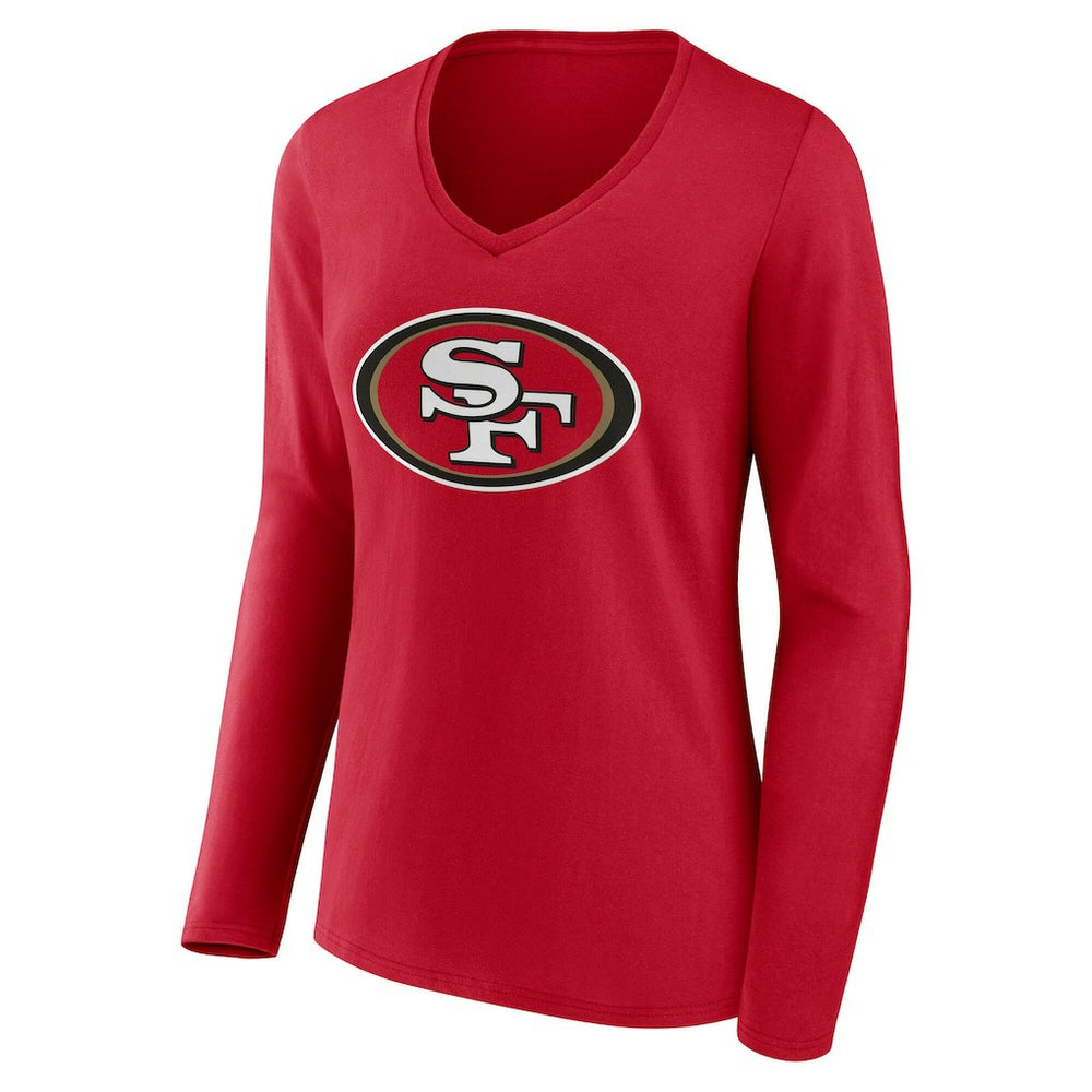 San Francisco 49ers Women's Team Authentic Personalized Name & Number Long Sleeve V-Neck T-Shirt - Scarlet T-shirts