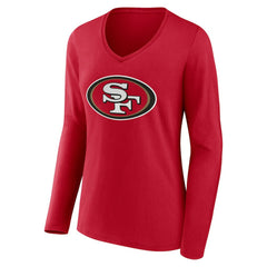 San Francisco 49ers Women's Team Authentic Personalized Name & Number Long Sleeve V-Neck T-Shirt - Scarlet T-shirts