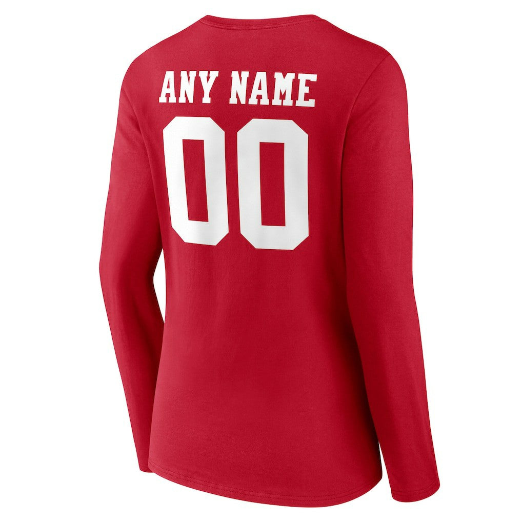 San Francisco 49ers Women's Team Authentic Personalized Name & Number Long Sleeve V-Neck T-Shirt - Scarlet T-shirts