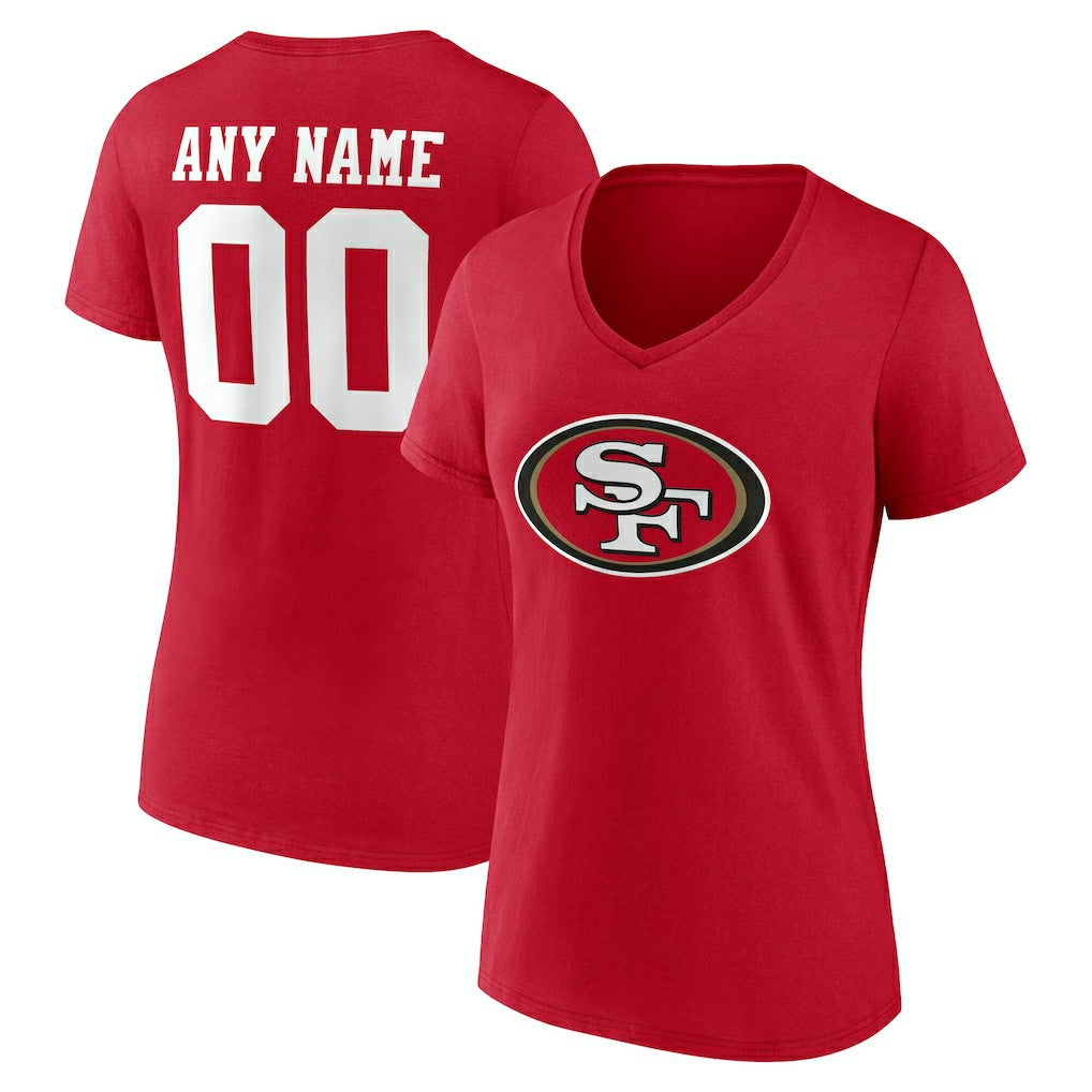 San Francisco 49ers Women's Team Authentic Personalized Name & Number V-Neck T-Shirt - Scarlet T-shirts