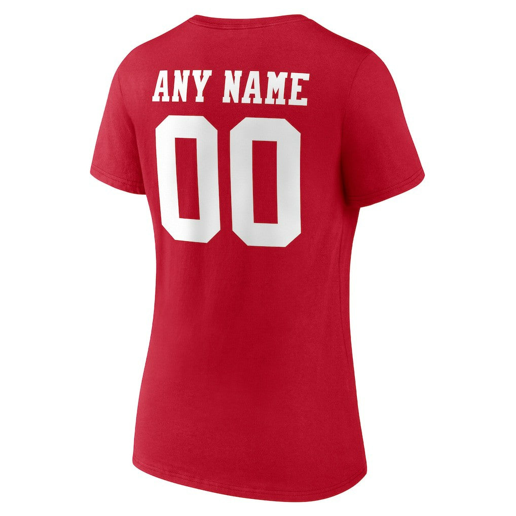 San Francisco 49ers Women's Team Authentic Personalized Name & Number V-Neck T-Shirt - Scarlet T-shirts