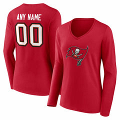 Tampa Bay Buccaneers Women's Team Authentic Personalized Name & Number Long Sleeve V-Neck T-Shirt - Red T-shirts