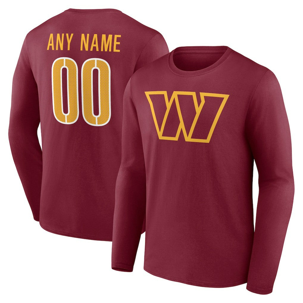 Washington Commanders Team Authentic Personalized Name & Number Long Sleeve T-Shirt - Burgundy T-shirts