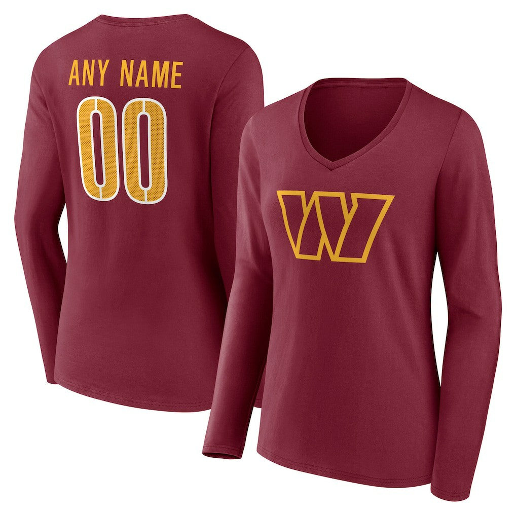 Washington Commanders Women's Team Authentic Personalized Name & Number Long Sleeve V-Neck T-Shirt - Burgundy T-shirts