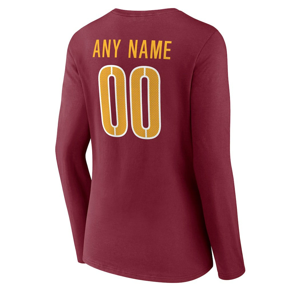 Washington Commanders Women's Team Authentic Personalized Name & Number Long Sleeve V-Neck T-Shirt - Burgundy T-shirts