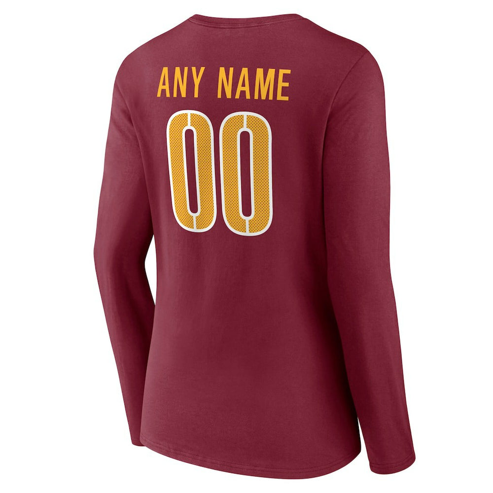 Washington Commanders Women's Team Authentic Personalized Name & Number Long Sleeve V-Neck T-Shirt - Burgundy T-shirts