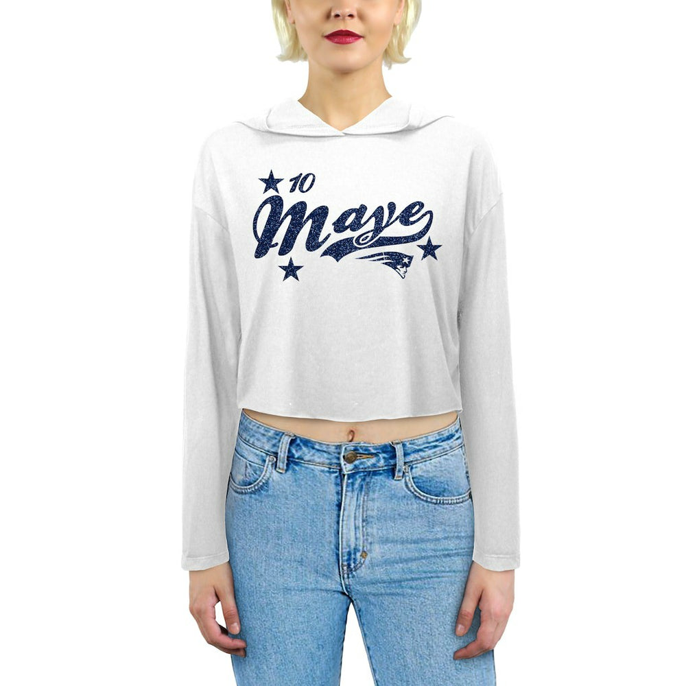 Drake Maye New England Patriots Majestic Threads Women's Glitter Wordmark Hoodie - White Hoodies