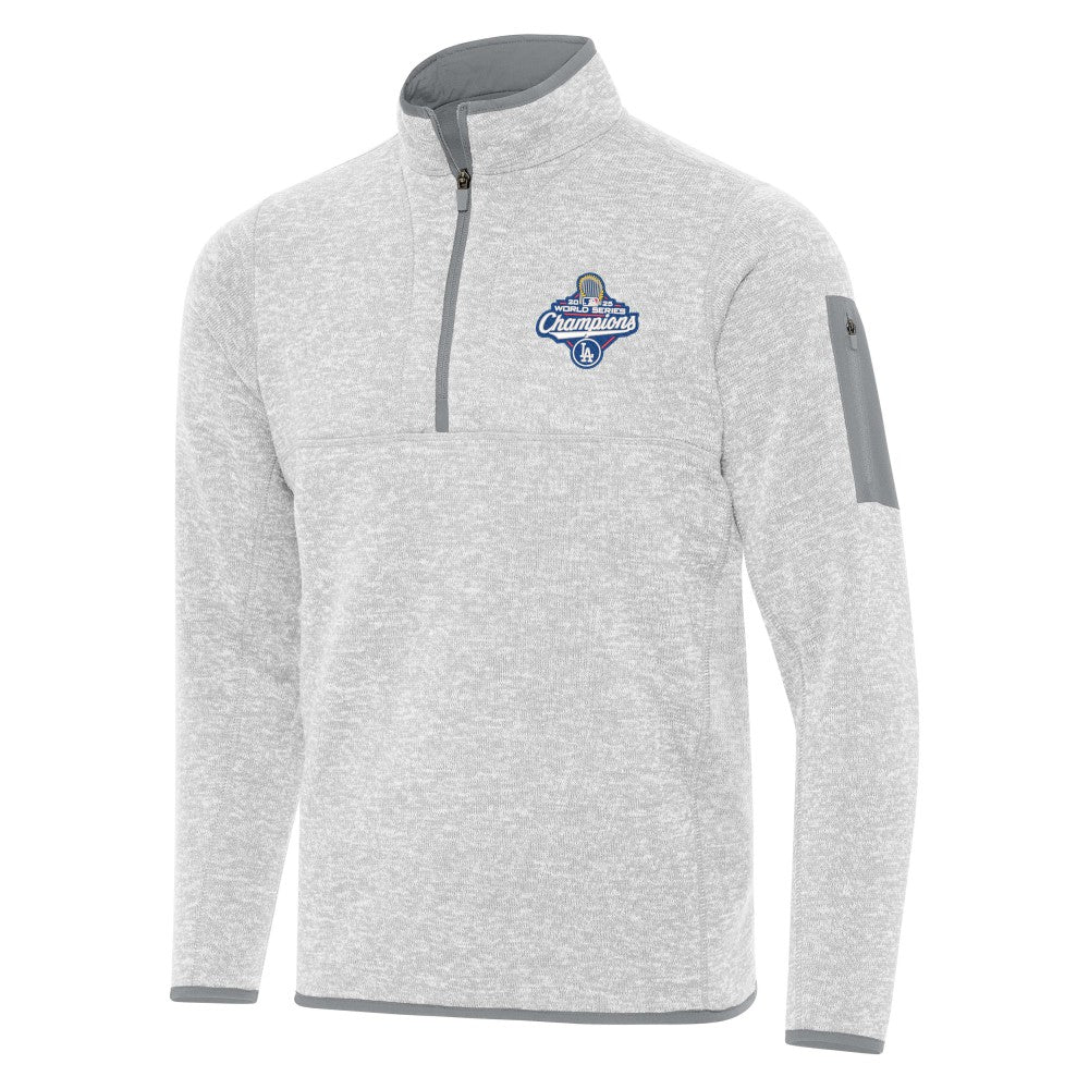 Los Angeles Dodgers Antigua Back-to-Back World Series Champions Fortune Quarter-Zip Pullover - Heather Gray Pullover