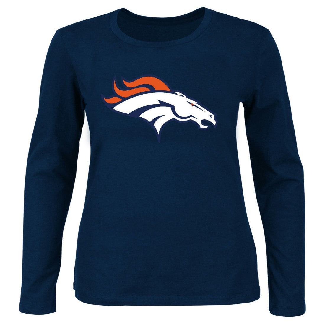 Denver Broncos Women's Plus Size Scoop Neck Long Sleeve T-Shirt - Navy T-shirts