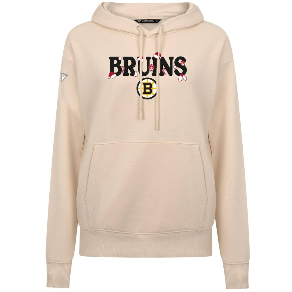Boston Bruins Levelwear Women's Festive Holiday Adorn Hoodie - Khaki | US 203587433