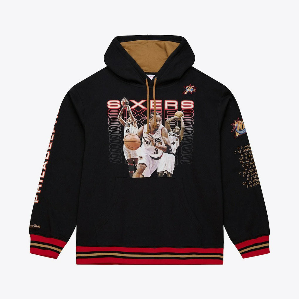 Philadelphia 76ers Hardwood Classics Originals Collection 2000-2001 Team Roster Fleece Hoodie Black - Mitchell & Ness