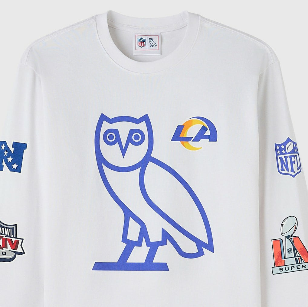 Los Angeles Rams OVO x NFL Unisex Long Sleeve T-Shirt - White T-shirts