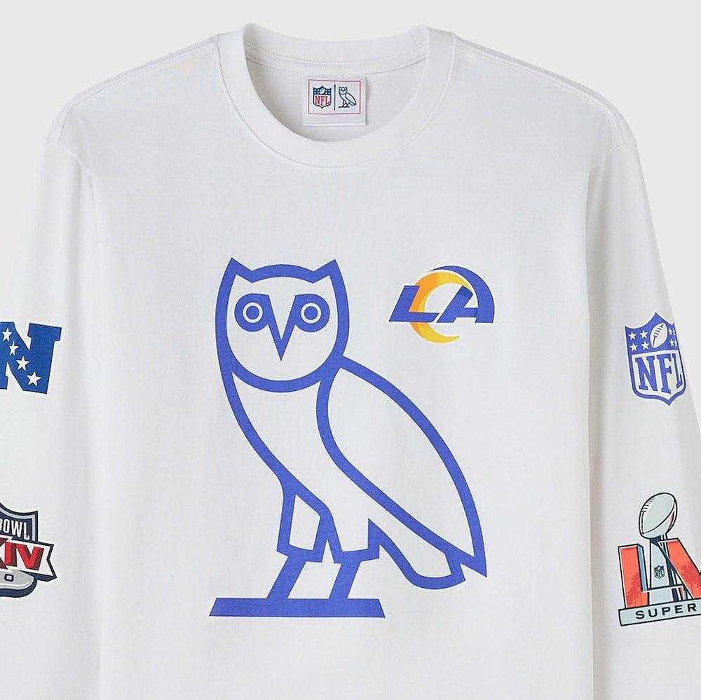 Los Angeles Rams OVO x NFL Unisex Long Sleeve T-Shirt - White T-shirts