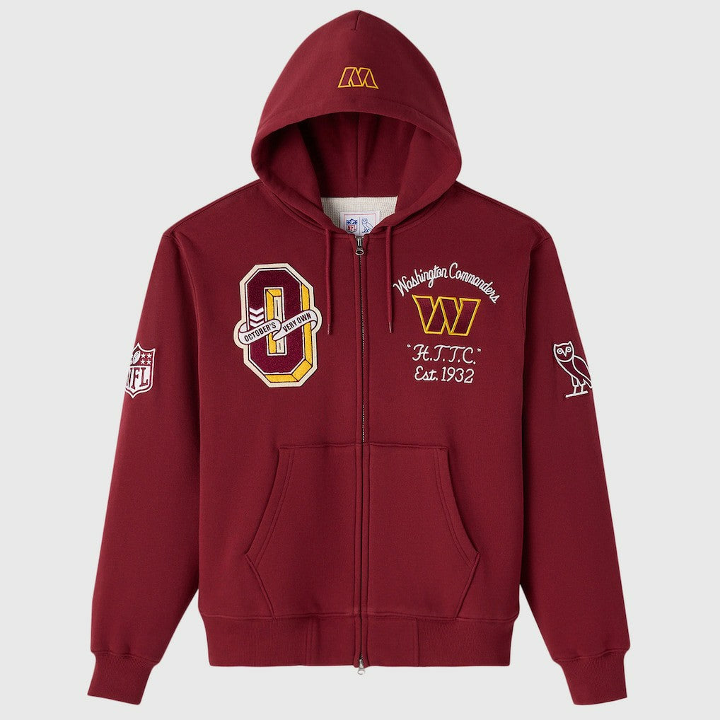 Washington Commanders OVO x NFL Unisex Full-Zip Waffle-Lined Hoodie - Burgundy Hoodies