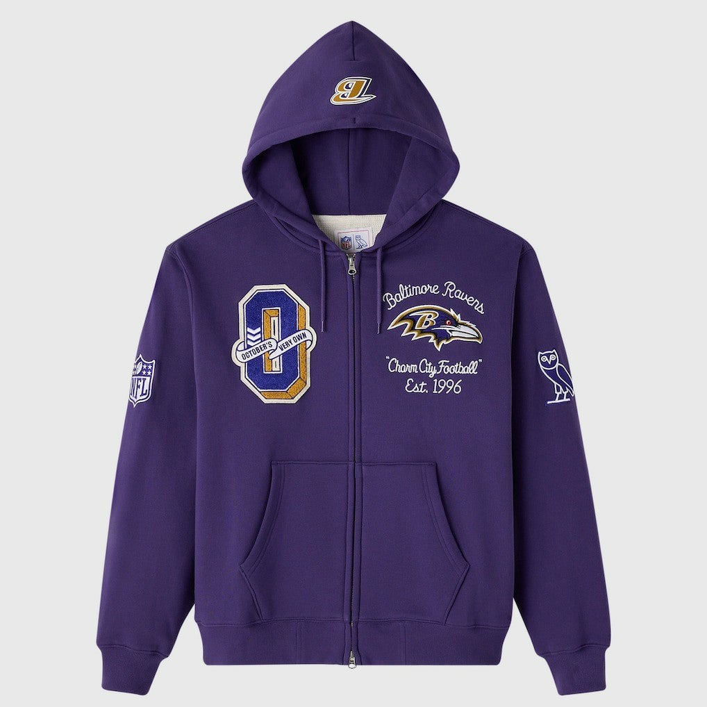 Baltimore Ravens OVO x NFL Unisex Full-Zip Waffle-Lined Hoodie - Purple Hoodies
