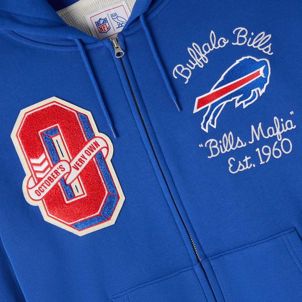 Buffalo Bills OVO x NFL Unisex Full-Zip Waffle-Lined Hoodie - Royal Hoodies
