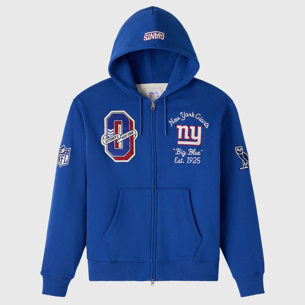 New York Giants OVO x NFL Unisex Full-Zip Waffle-Lined Hoodie - Royal Hoodies