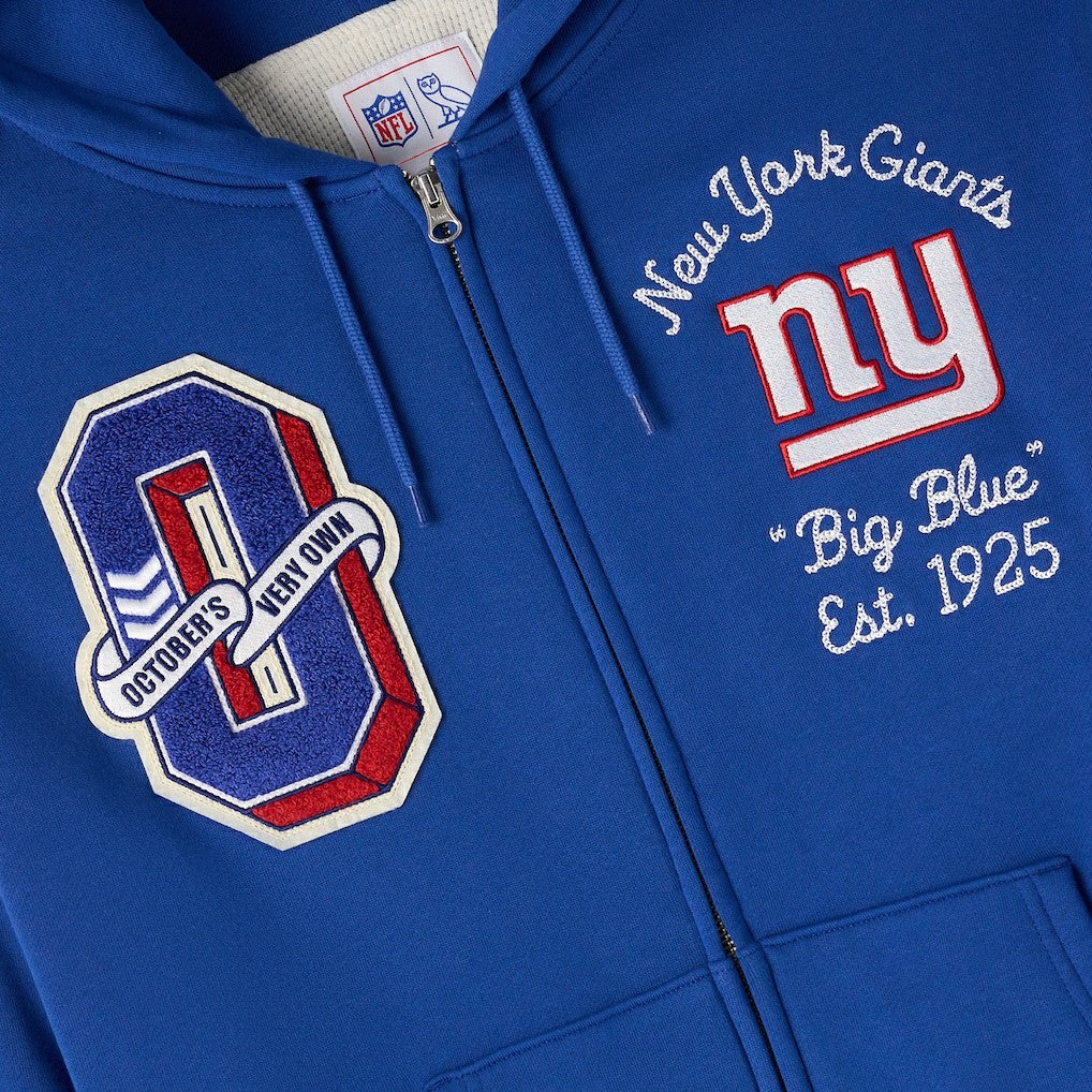 New York Giants OVO x NFL Unisex Full-Zip Waffle-Lined Hoodie - Royal Hoodies