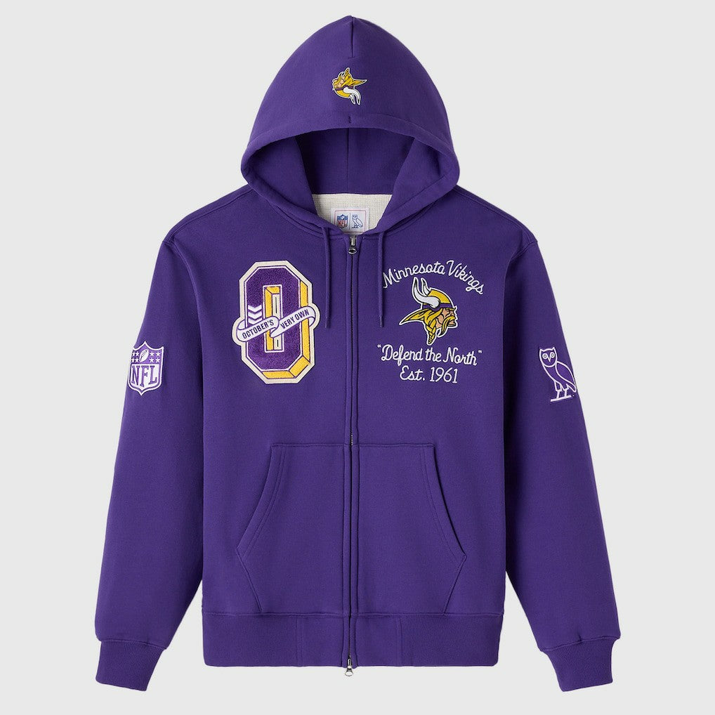 Minnesota Vikings OVO x NFL Unisex Full-Zip Waffle-Lined Hoodie - Purple Hoodies