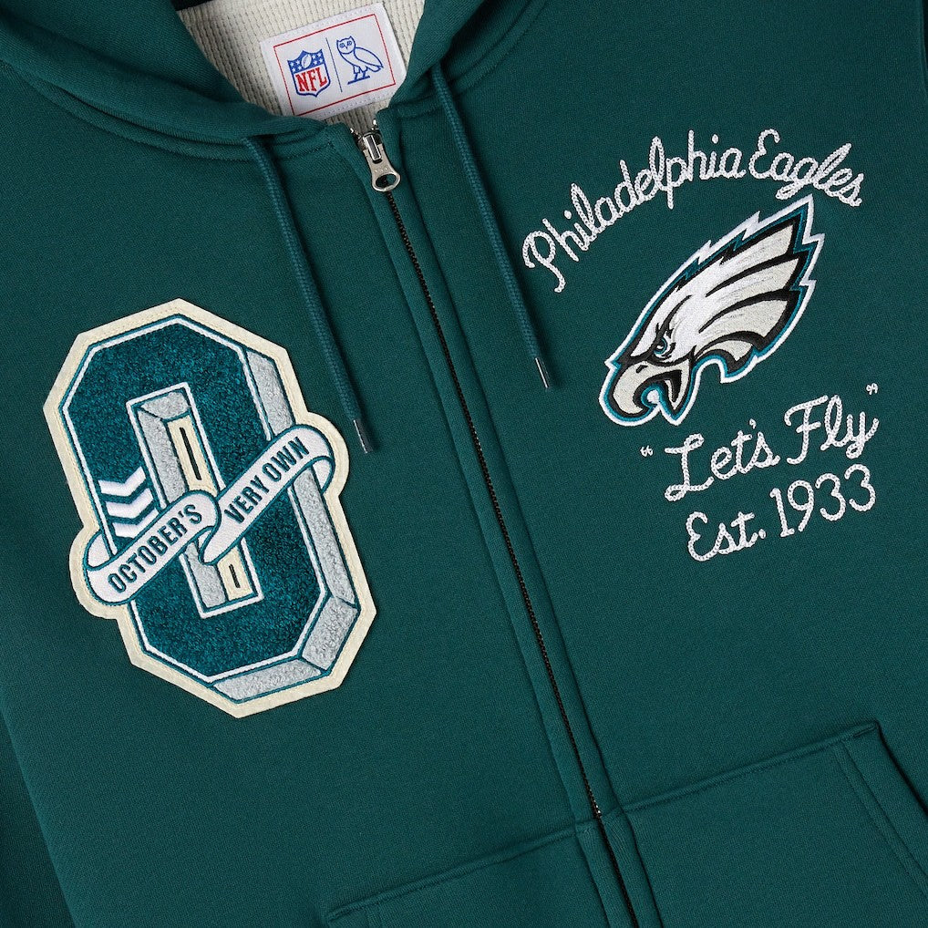 Philadelphia Eagles OVO x NFL Unisex Full-Zip Waffle-Lined Hoodie - Midnight Green Hoodies