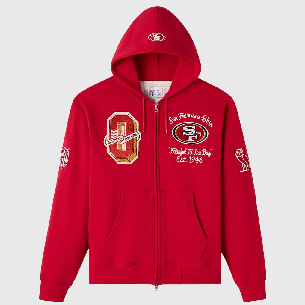 San Francisco 49ers OVO x NFL Unisex Full-Zip Waffle-Lined Hoodie - Scarlet Hoodies
