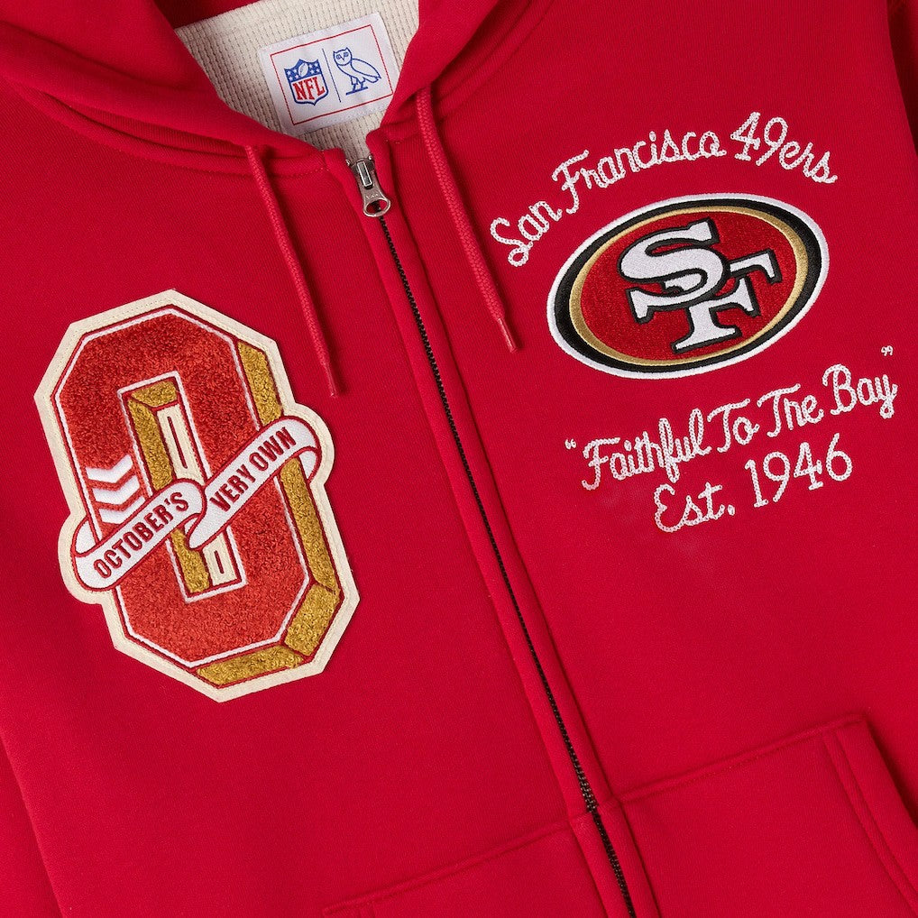 San Francisco 49ers OVO x NFL Unisex Full-Zip Waffle-Lined Hoodie - Scarlet Hoodies