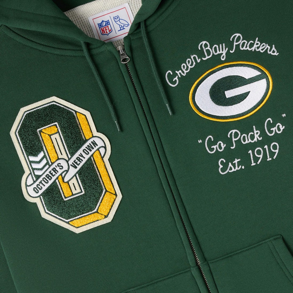 Green Bay Packers OVO x NFL Unisex Full-Zip Waffle-Lined Hoodie - Green Hoodies