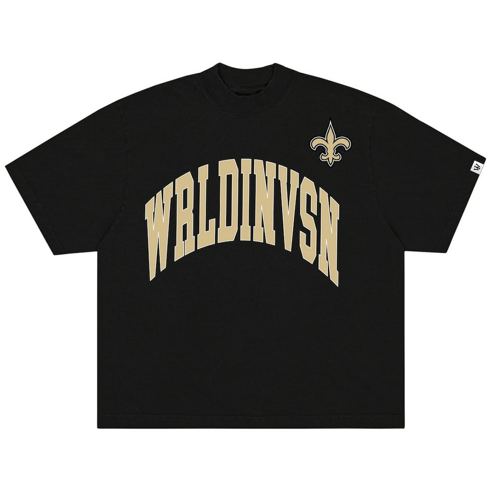 WRLDINVSN x New Orleans Saints Unisex Oversized Arch T-Shirt - Black T-shirts