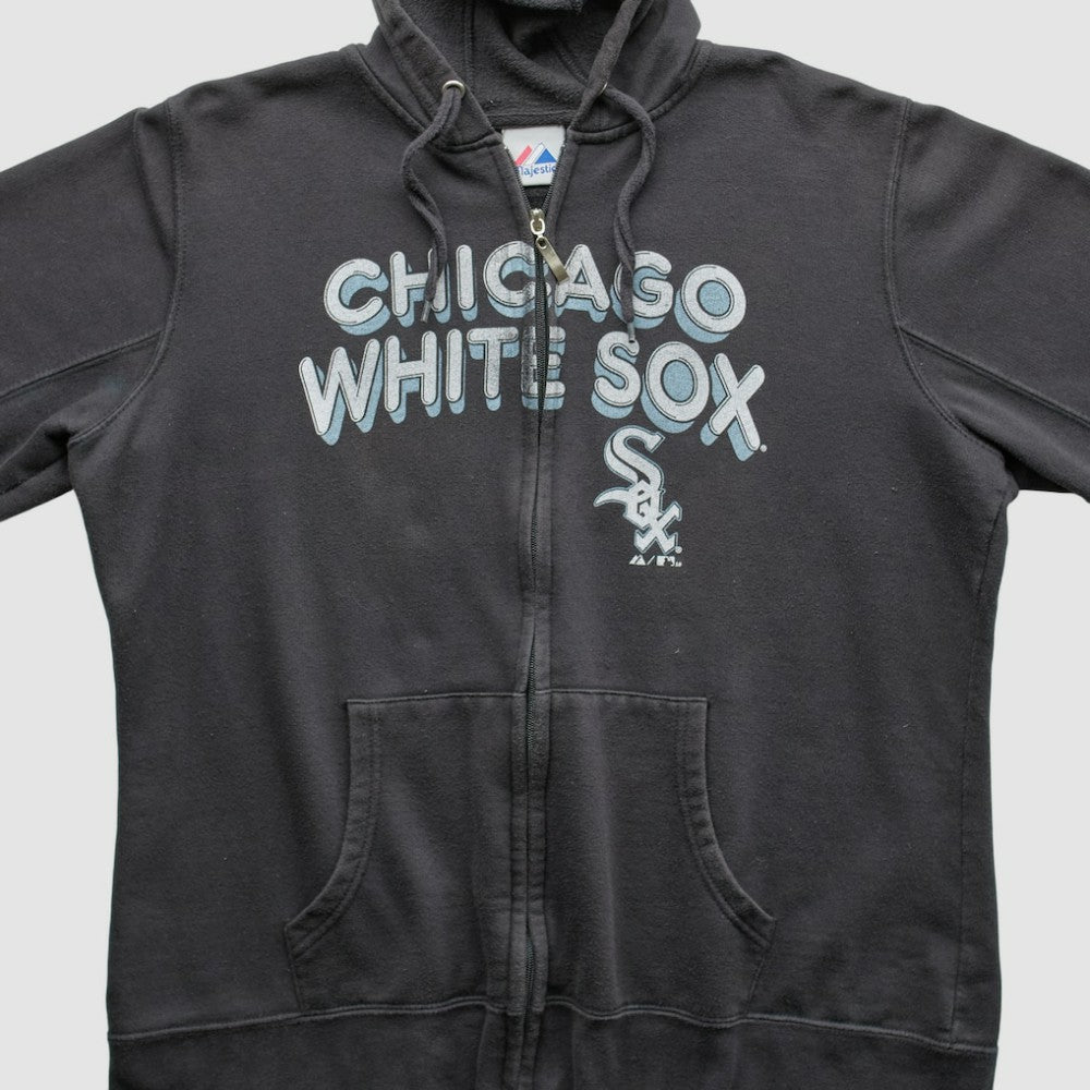 Chicago White Sox Majestic 2010 Hooded Full Zip Sweatshirt - Black - Vintage Sweatshirts