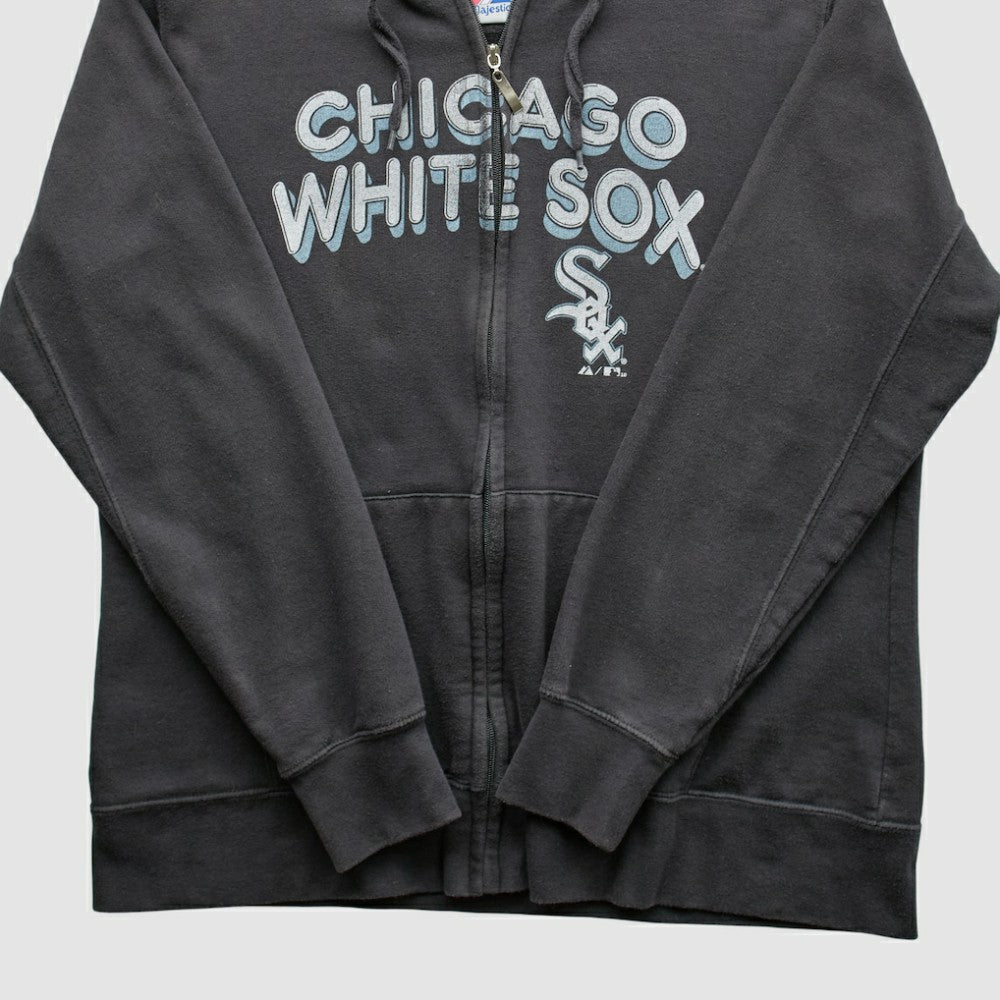 Chicago White Sox Majestic 2010 Hooded Full Zip Sweatshirt - Black - Vintage Sweatshirts
