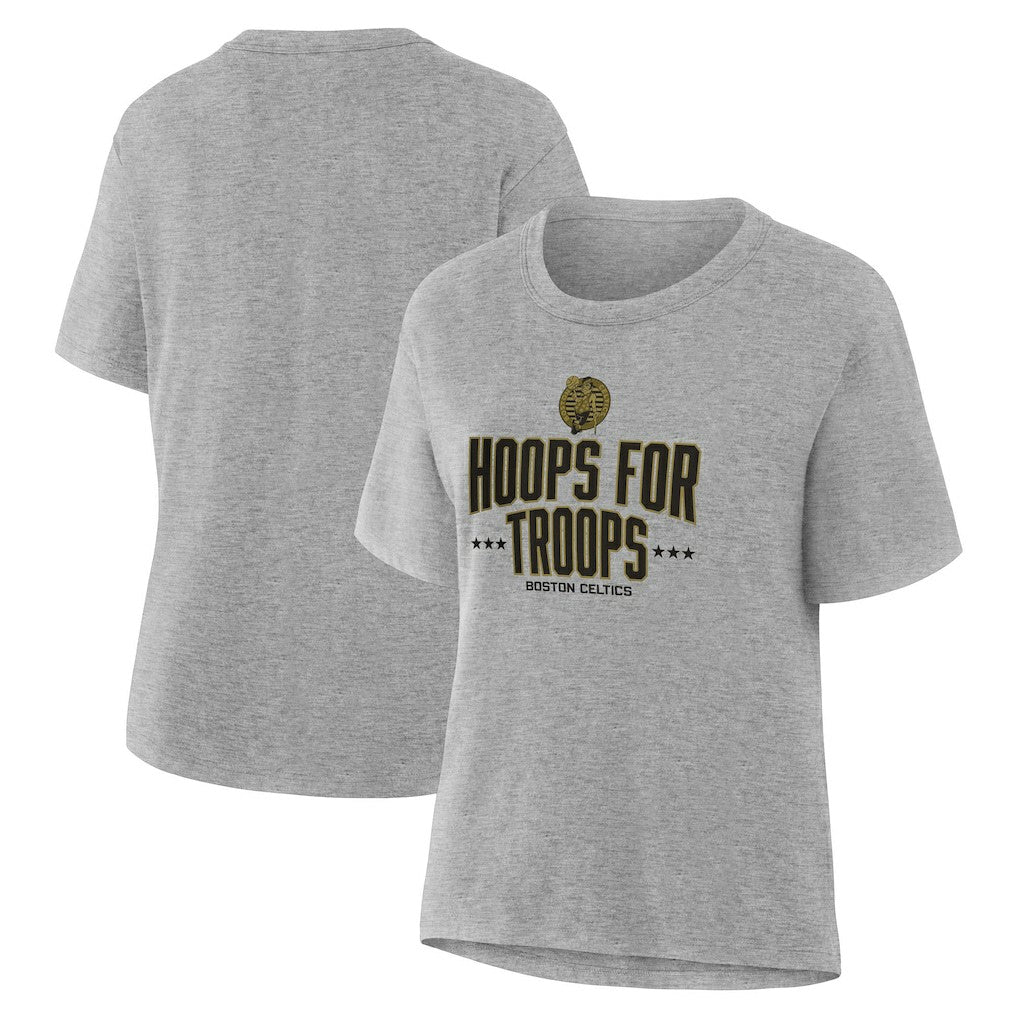 Boston Celtics Women's Hoops For Troops T-Shirt Gray