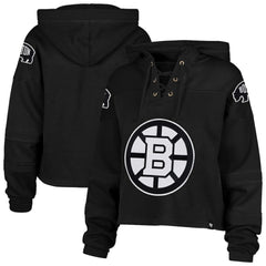 Boston Bruins '47 Women's Cropped Lacer Hoodie - Black | US 203624671
